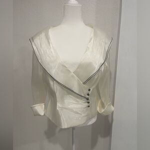 Xscape Shimmering Cream Blouse with Black Accents
